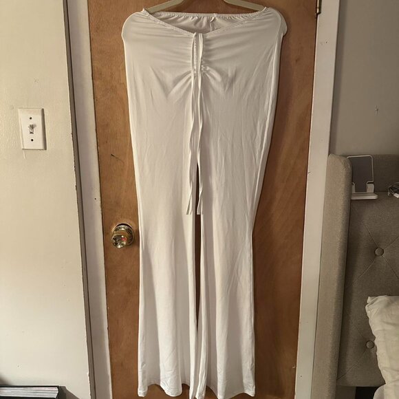White Long Flare Pants with Tie Waist - Picture 1 of 2